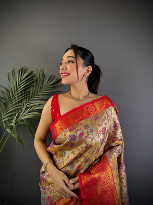 Multicolor Premium Dharmavaram Silk Meenakari Weaving Designer Saree with Blouse
