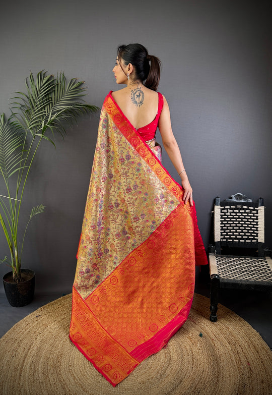 Multicolor Premium Dharmavaram Silk Meenakari Weaving Designer Saree with Blouse