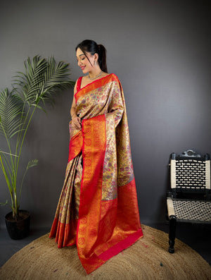 Multicolor Premium Dharmavaram Silk Meenakari Weaving Designer Saree with Blouse