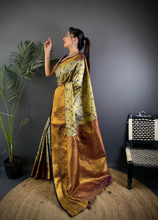 Multicolor Premium Dharmavaram Silk Meenakari Weaving Designer Saree with Blouse