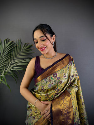 Multicolor Premium Dharmavaram Silk Meenakari Weaving Designer Saree with Blouse