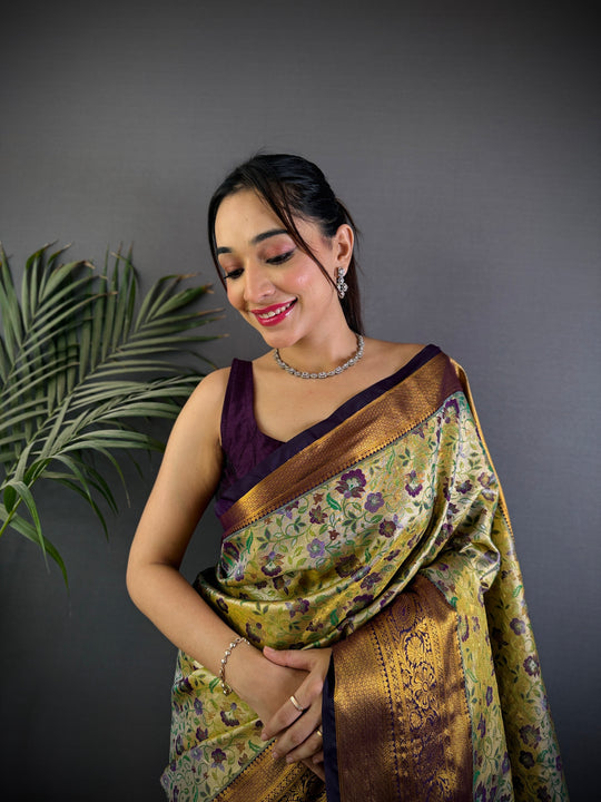 Multicolor Premium Dharmavaram Silk Meenakari Weaving Designer Saree with Blouse
