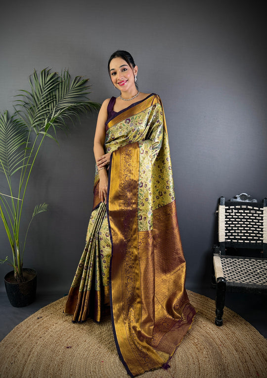 Multicolor Premium Dharmavaram Silk Meenakari Weaving Designer Saree with Blouse