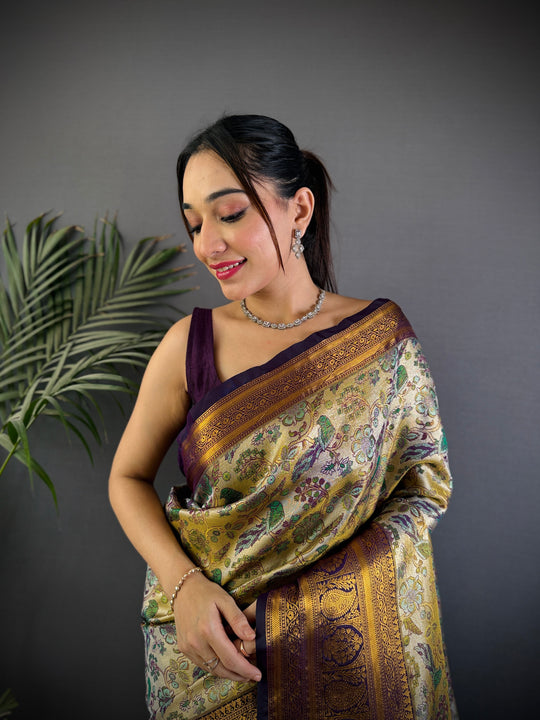 Multicolor Premium Dharmavaram Silk Meenakari Weaving Designer Saree with Blouse