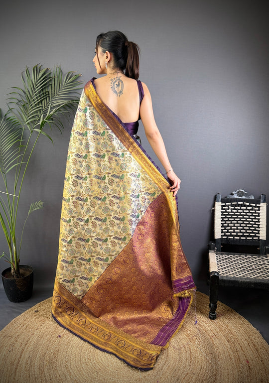 Multicolor Premium Dharmavaram Silk Meenakari Weaving Designer Saree with Blouse