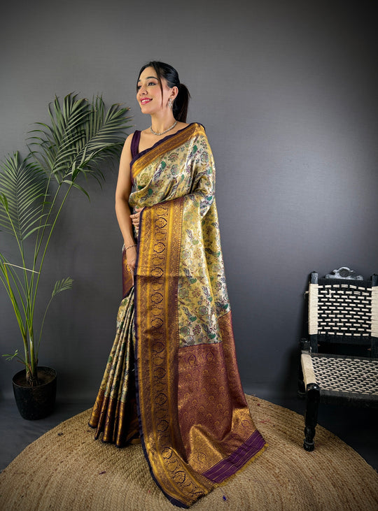 Multicolor Premium Dharmavaram Silk Meenakari Weaving Designer Saree with Blouse