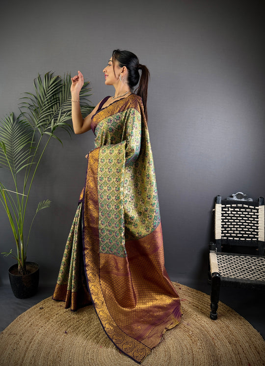 Multicolor Premium Dharmavaram Silk Meenakari Weaving Designer Saree with Blouse