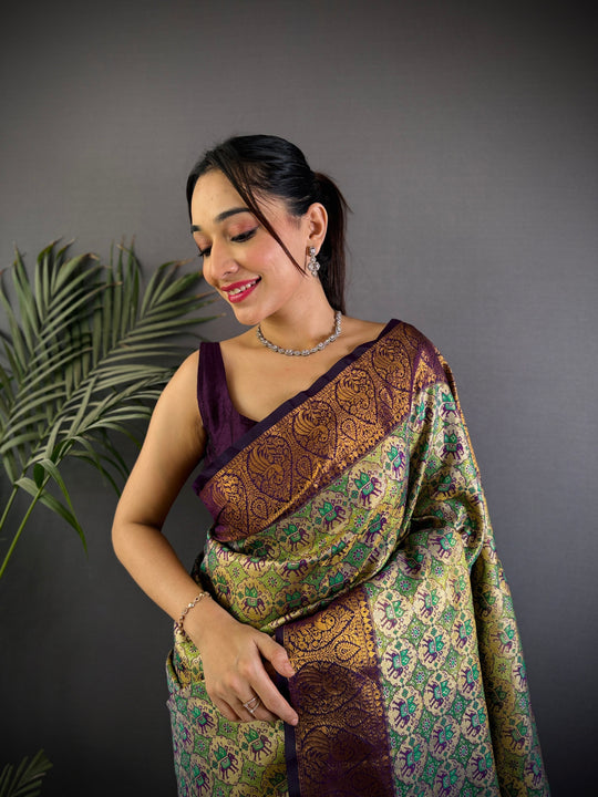 Multicolor Premium Dharmavaram Silk Meenakari Weaving Designer Saree with Blouse