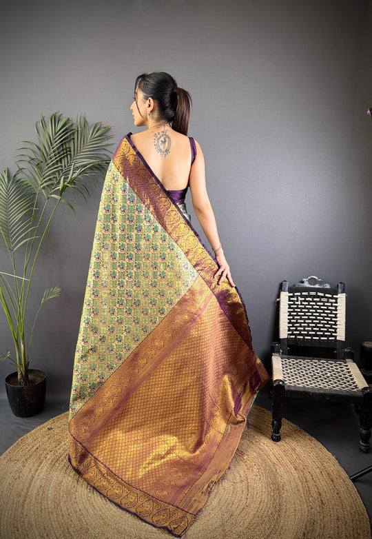 Multicolor Premium Dharmavaram Silk Meenakari Weaving Designer Saree with Blouse