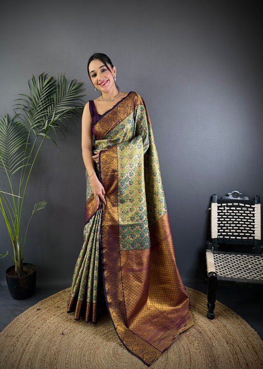 Multicolor Premium Dharmavaram Silk Meenakari Weaving Designer Saree with Blouse