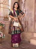 Wine Paithani Silk Meenakari Woven Designer Saree With Blouse