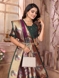Wine Paithani Silk Meenakari Woven Designer Saree With Blouse