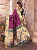 Wine Paithani Silk Meenakari Woven Designer Saree With Blouse