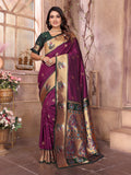Wine Paithani Silk Meenakari Woven Designer Saree With Blouse