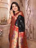 Black Paithani Silk Meenakari Woven Designer Saree With Blouse
