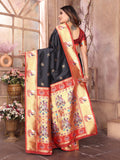 Black Paithani Silk Meenakari Woven Designer Saree With Blouse