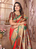 Red Paithani Silk Meenakari Woven Designer Saree With Blouse