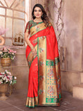 Red Paithani Silk Meenakari Woven Designer Saree With Blouse