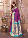 Purple Paithani Silk Meenakari Woven Designer Saree With Blouse