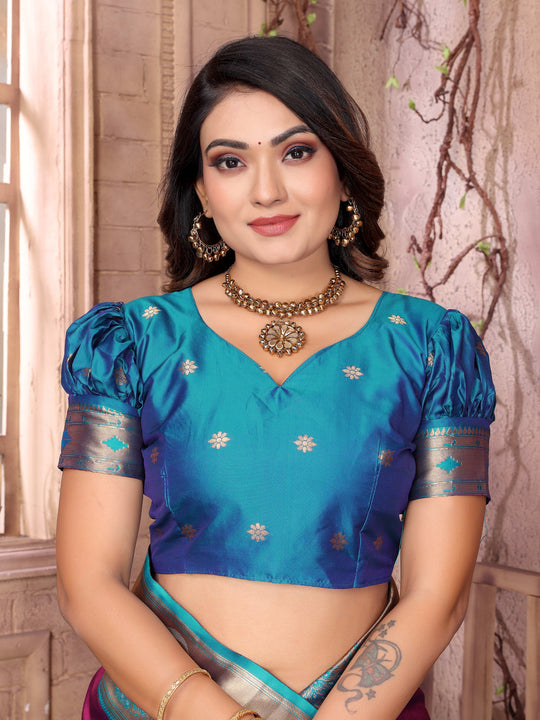 Purple Paithani Silk Meenakari Woven Designer Saree With Blouse