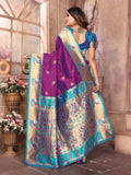 Purple Paithani Silk Meenakari Woven Designer Saree With Blouse