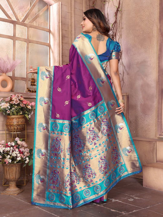 Purple Paithani Silk Meenakari Woven Designer Saree With Blouse