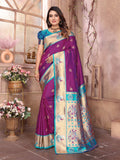 Purple Paithani Silk Meenakari Woven Designer Saree With Blouse