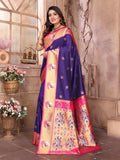 Blue Paithani Silk Meenakari Woven Designer Saree With Blouse