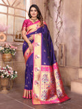 Blue Paithani Silk Meenakari Woven Designer Saree With Blouse