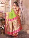 Parrot Green Paithani Silk Meenakari Woven Designer Saree With Blouse