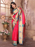 Rani Pink Paithani Silk Meenakari Woven Designer Saree With Blouse