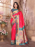 Rani Pink Paithani Silk Meenakari Woven Designer Saree With Blouse