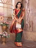 Bottle Green Paithani Silk Meenakari Woven Designer Saree With Blouse