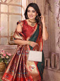 Bottle Green Paithani Silk Meenakari Woven Designer Saree With Blouse