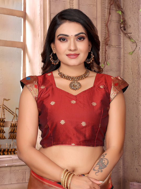 Bottle Green Paithani Silk Meenakari Woven Designer Saree With Blouse