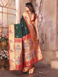 Bottle Green Paithani Silk Meenakari Woven Designer Saree With Blouse