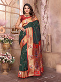 Bottle Green Paithani Silk Meenakari Woven Designer Saree With Blouse
