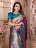 Purple Paithani Silk Meenakari Woven Designer Saree With Blouse