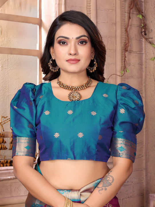 Purple Paithani Silk Meenakari Woven Designer Saree With Blouse