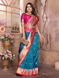 Turquoise Paithani Silk Meenakari Woven Designer Saree With Blouse