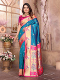 Turquoise Paithani Silk Meenakari Woven Designer Saree With Blouse