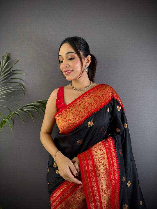 Black Soft Silk Zari Woven Designer Saree With Blouse