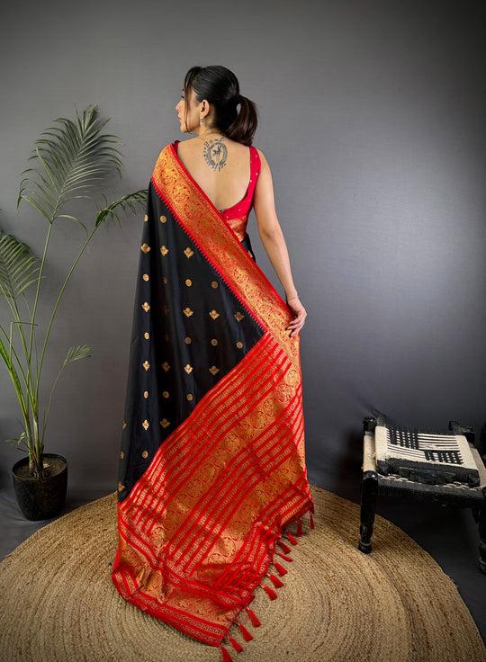Black Soft Silk Zari Woven Designer Saree With Blouse