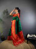 Bottle Green Soft Silk Zari Woven Designer Saree With Blouse