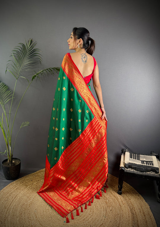 Bottle Green Soft Silk Zari Woven Designer Saree With Blouse
