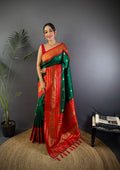 Bottle Green Soft Silk Zari Woven Designer Saree With Blouse