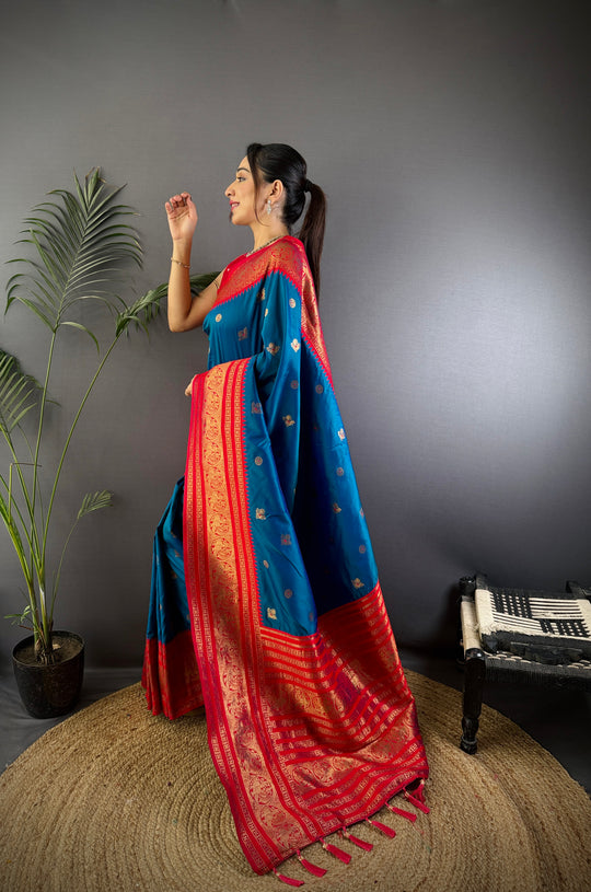 Morpich Soft Silk Zari Woven Designer Saree With Blouse
