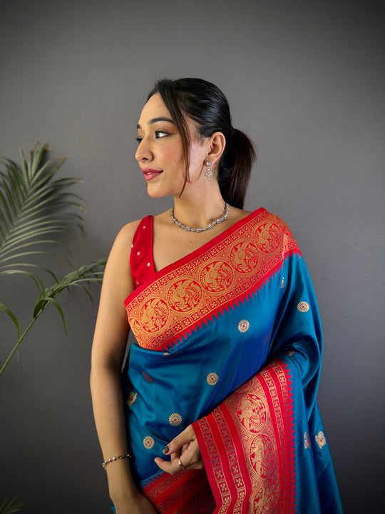 Morpich Soft Silk Zari Woven Designer Saree With Blouse
