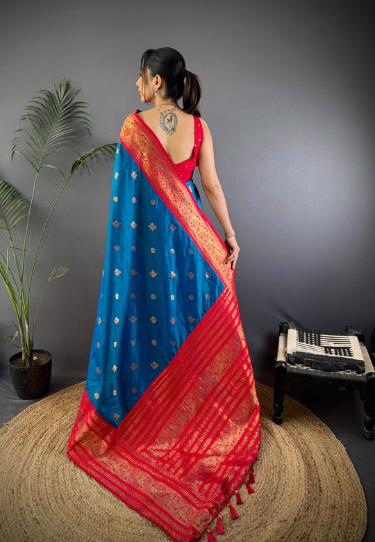 Morpich Soft Silk Zari Woven Designer Saree With Blouse