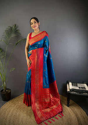 Morpich Soft Silk Zari Woven Designer Saree With Blouse